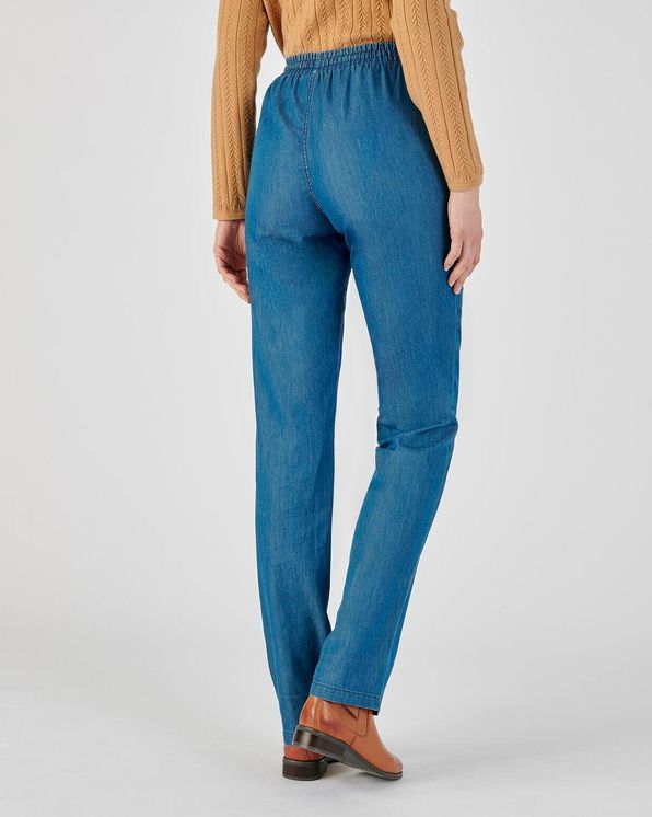 Broek rechte pijpen Chambray, zuiver katoen