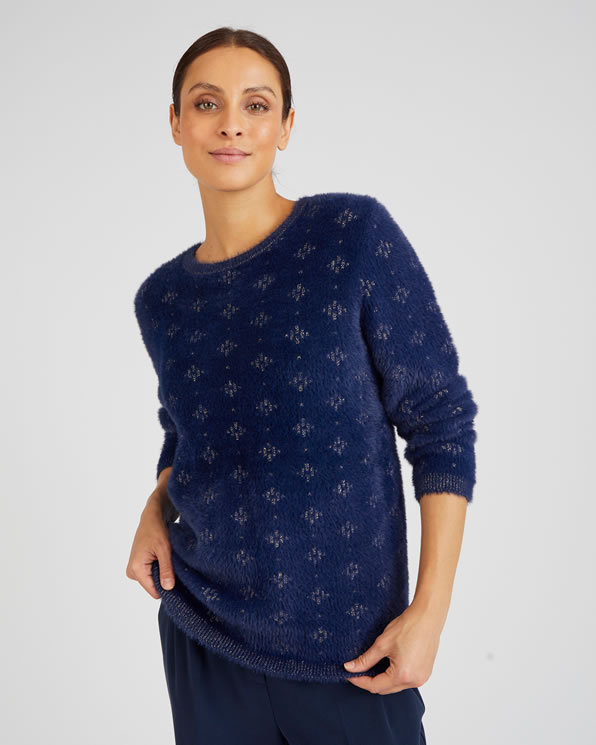 Trui jacquard pluizig breisel