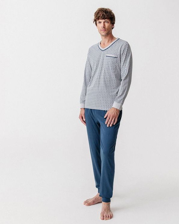 Pyjama maille jersey coton mélangé imprimé cravate