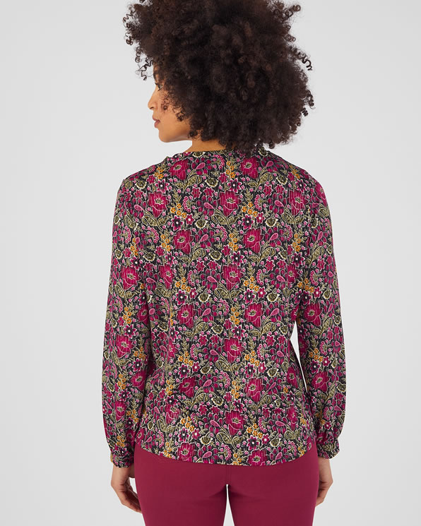 Gebloemd T-shirt in stretch crêpe stof met glanzend garen