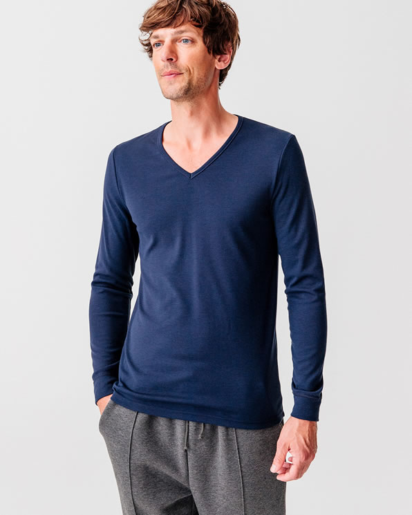 T-shirt col V, maille interlock Thermolactyl