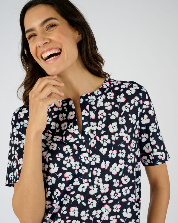 Tuniek van crêpetricot met stretch en bloemmotief