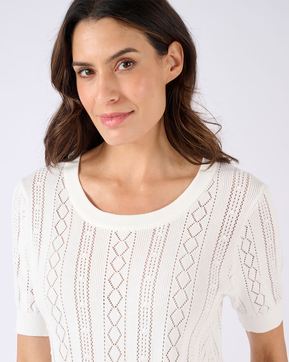 Pull pur coton maille jacquard ajourée