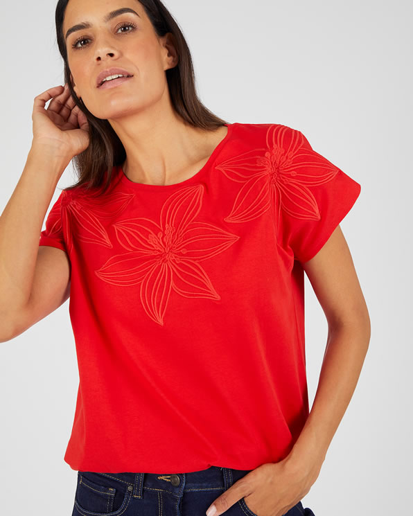 T-shirt met ton-sur-ton borduursel