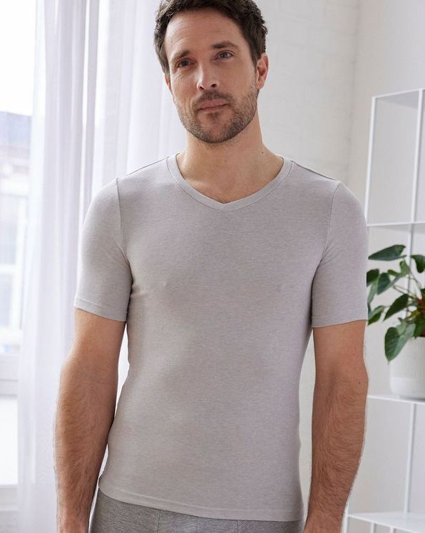 T-shirt met korte mouwen V-hals fijn geribd Thermolactyl Sensiti