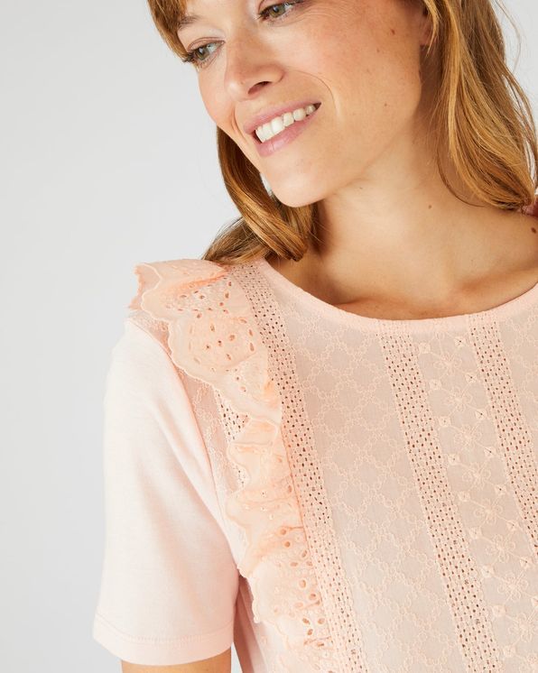 T-shirt in 2 stoffen met broderie anglaise