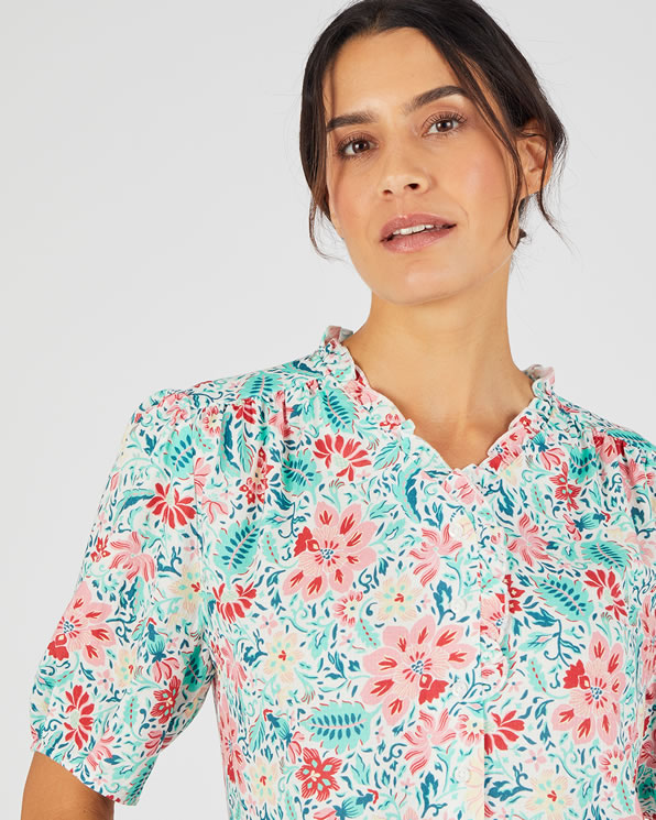 Bedrukte blouse in jacquard met reliëf