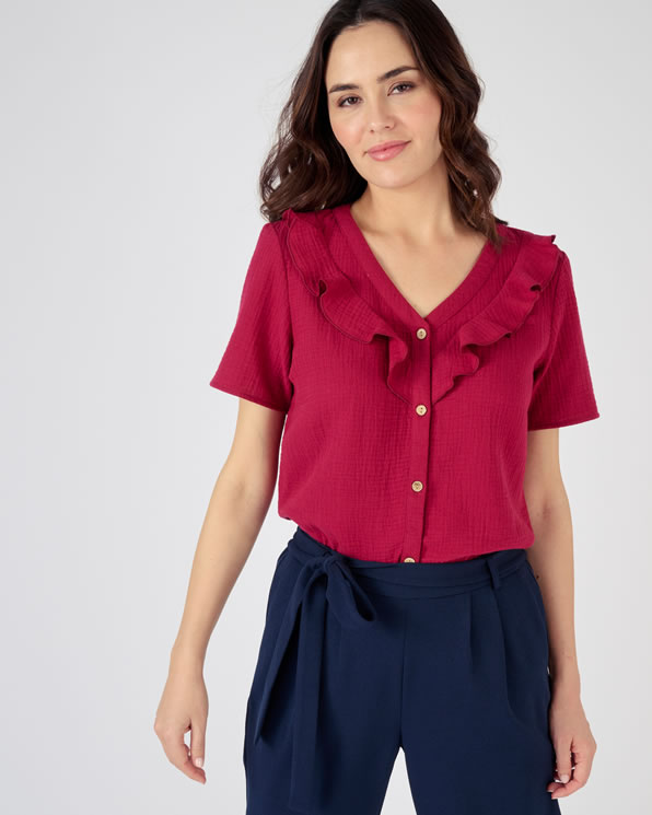 Blouse met volants in tetrastof