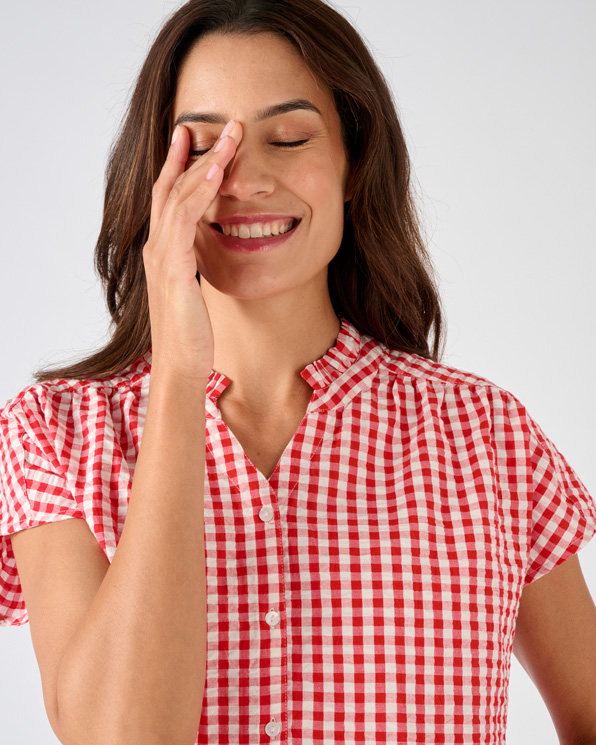 Overhemdblouse korte mouwen wafelstof