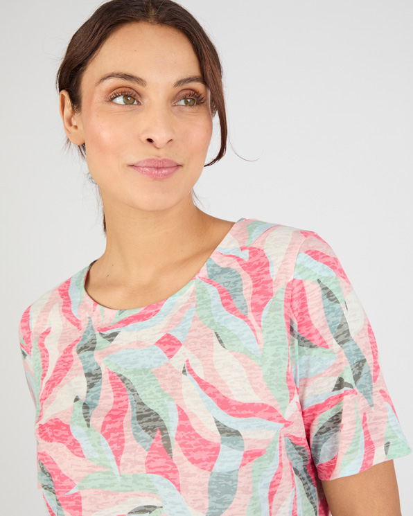 T-shirt verweerde tricot plantenprint