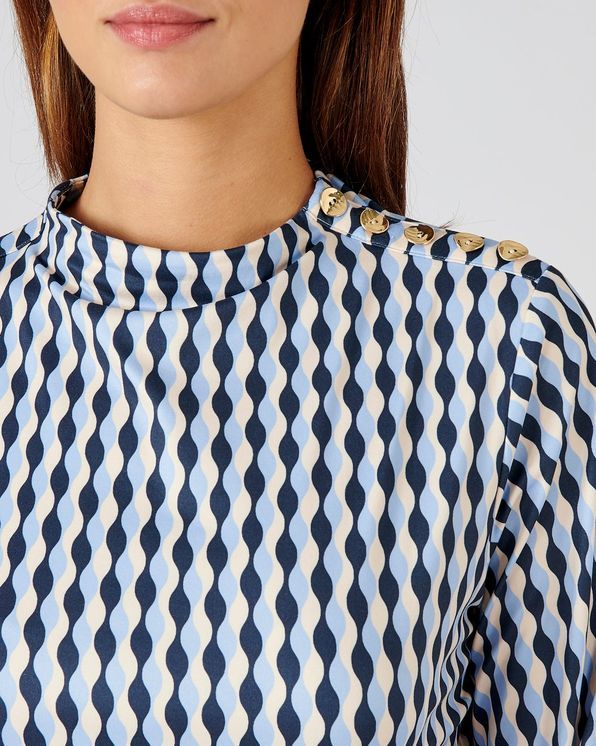 T-shirt met opstaande kraag in warm tricot met grafische print