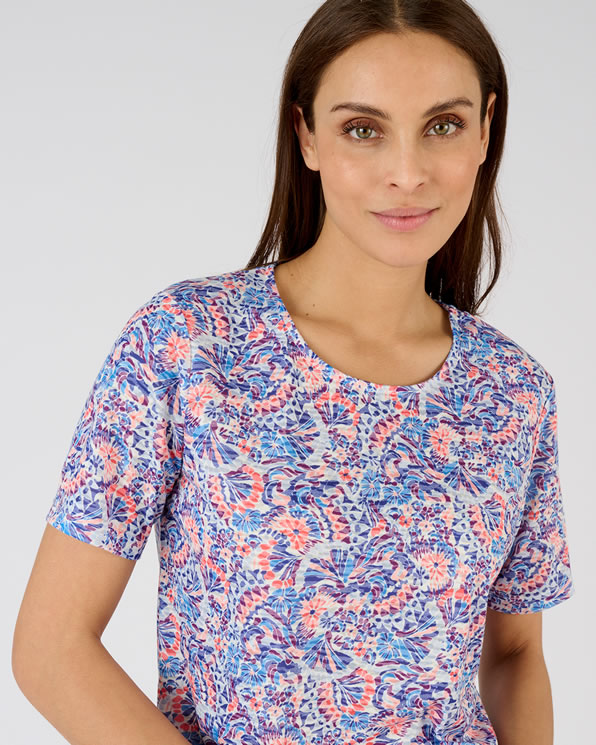 T-shirt met korte mouwen verweerd breisel met print