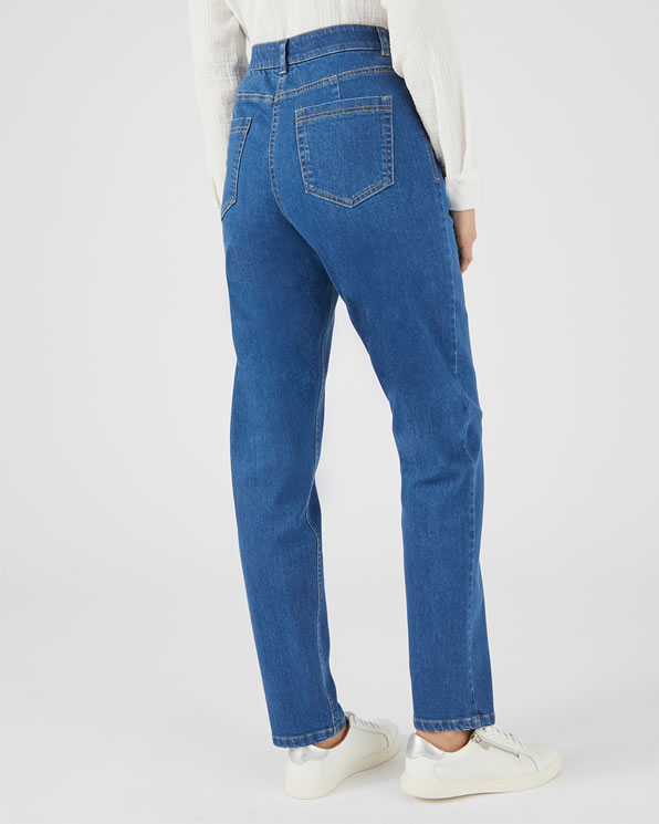 Jean coton stretch 5 poches coupe Mom taille haute