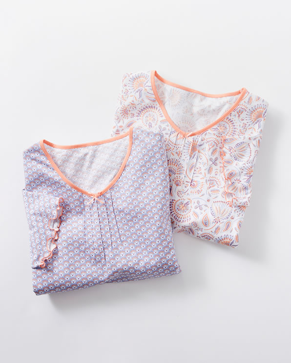 Lot de 2 chemises de nuit jersey pur coton peigné