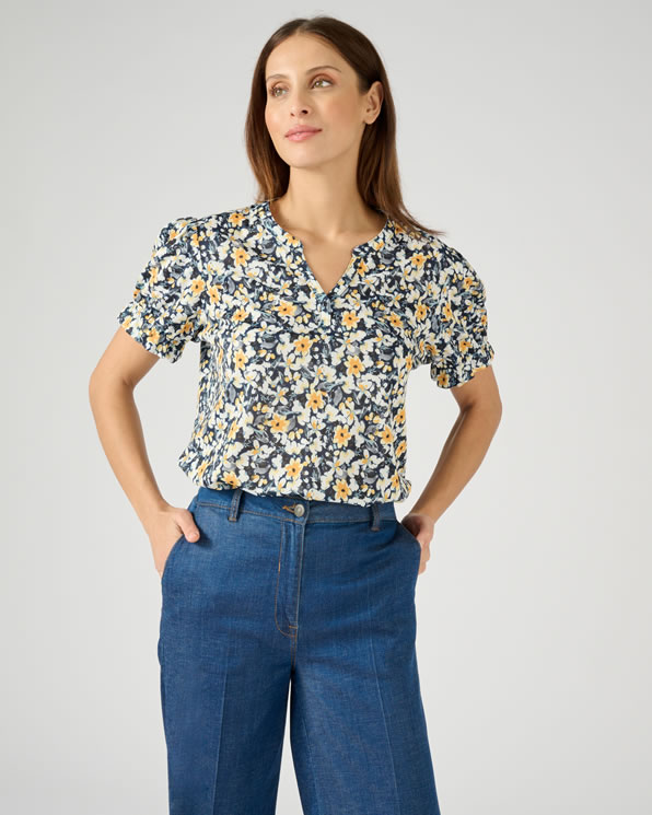 T-shirt fleuri maille crêpe stretch