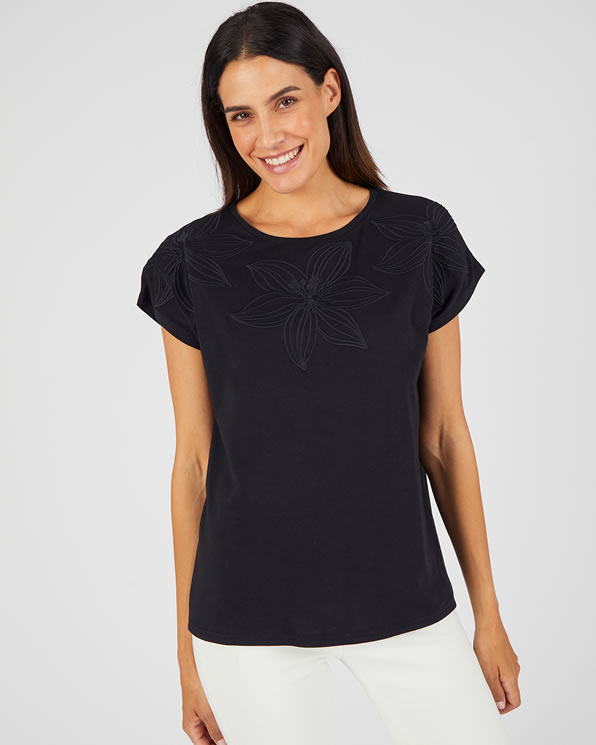 T-shirt met ton-sur-ton borduursel