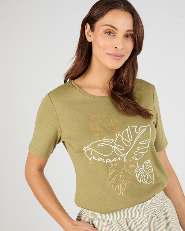 T-shirt geborduurd zuiver katoen