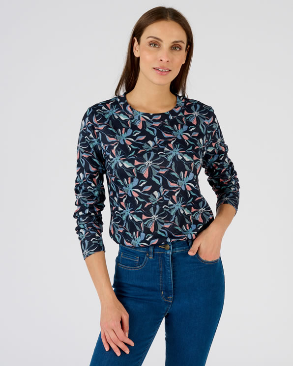 T-shirt in warm tricot met kasjmierprint