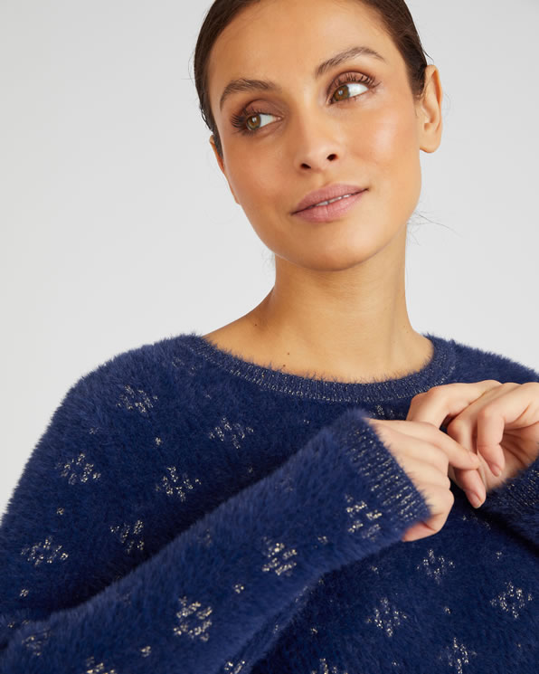 Trui jacquard pluizig breisel