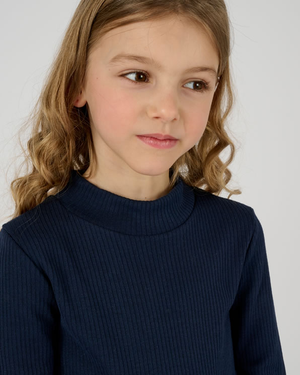 Thermolactyl T-shirt met opstaande hals, fleece ribboorden