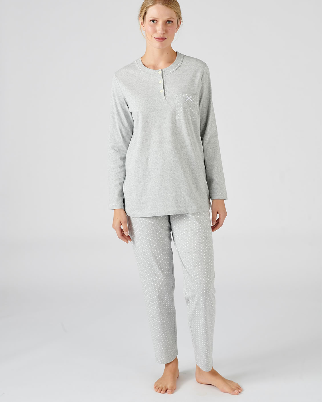 Pyjama gestipt jerseytricot, zuiver kamkatoen