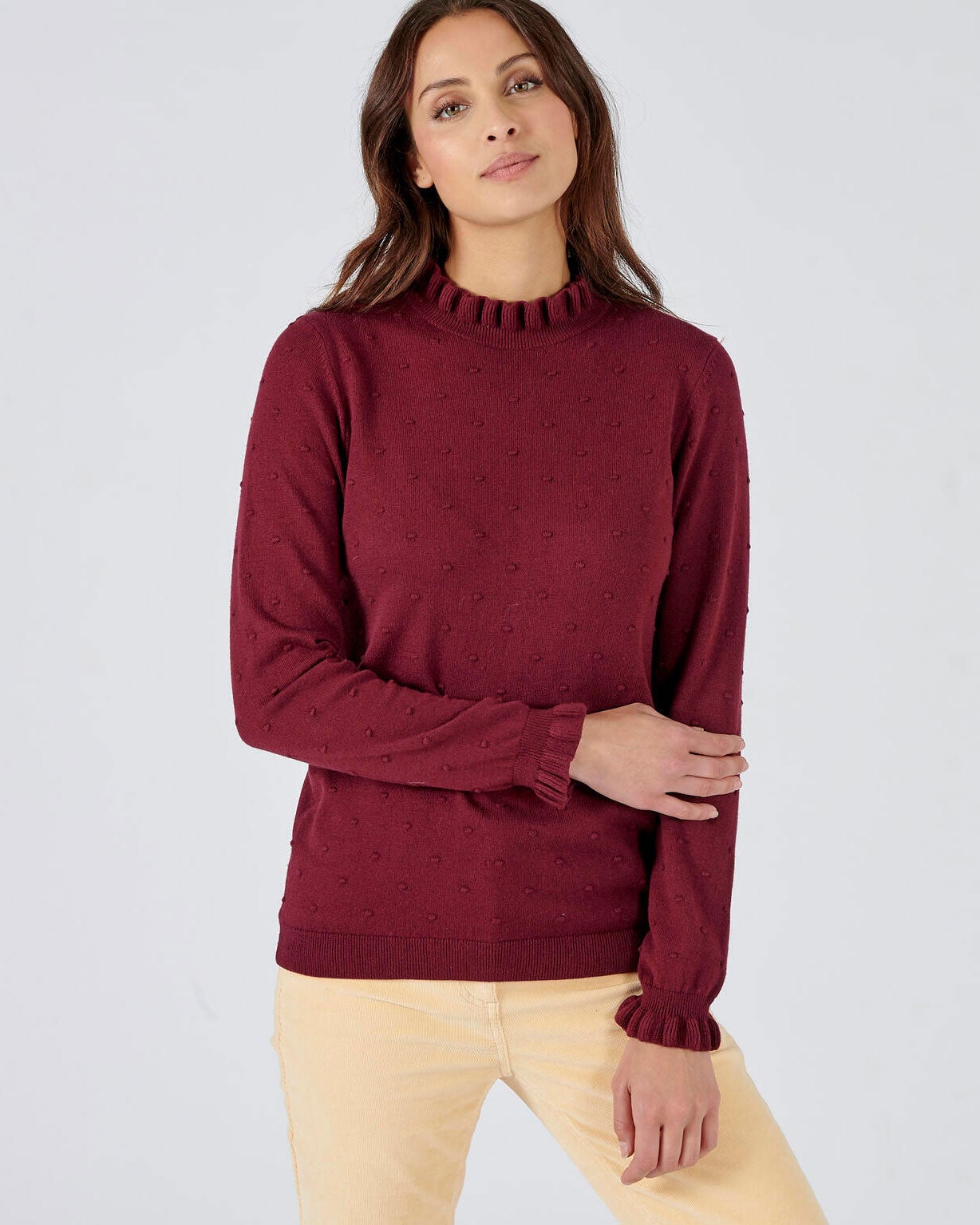 Pull col volanté maille fantaisie fine et chaude
