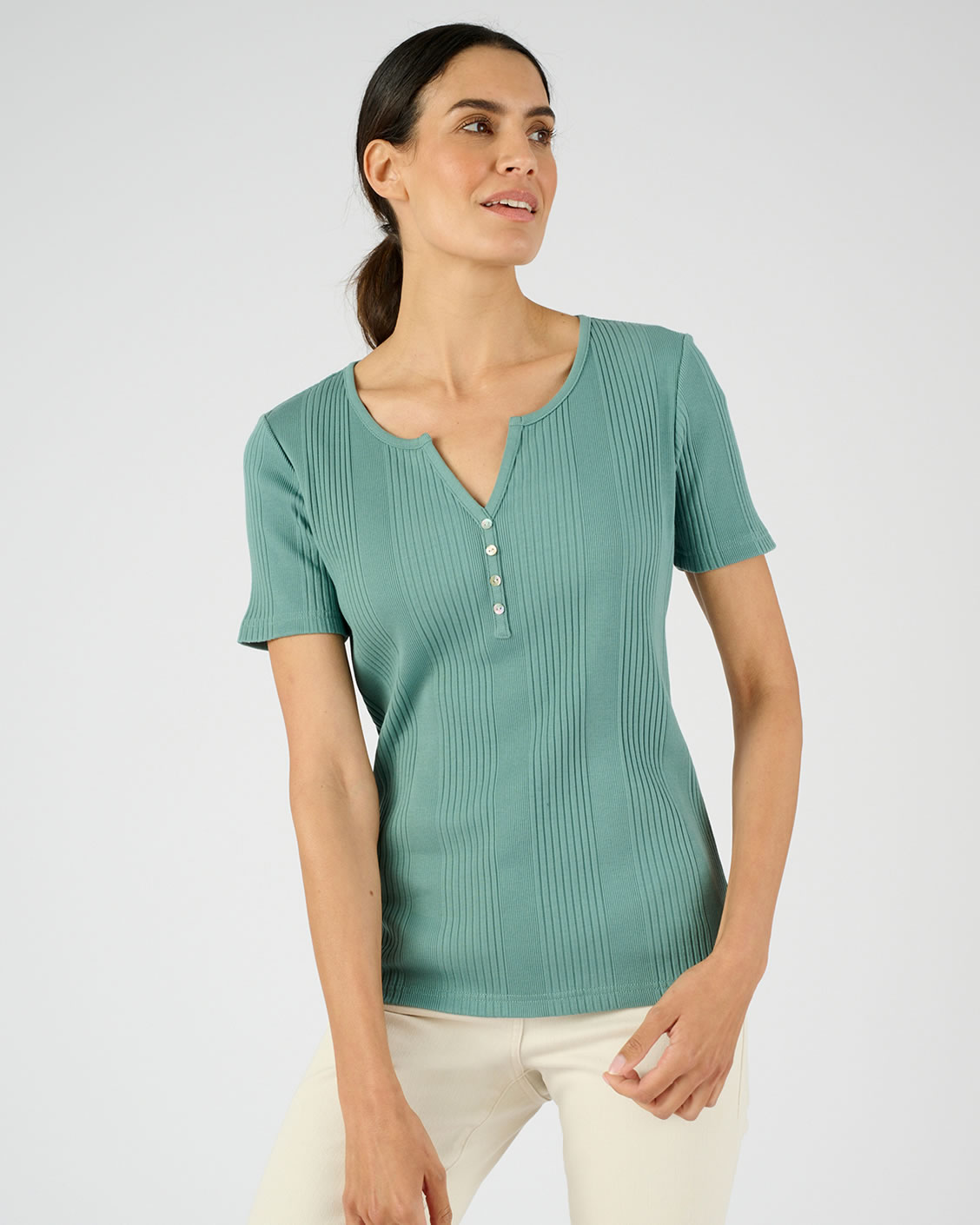 T-shirt avec jeux de fines côtes pur coton