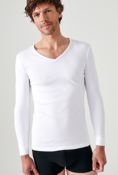 T-shirt col V, maille interlock Thermolactyl