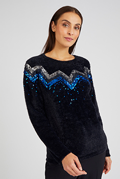 Pull à sequins en maille poilue