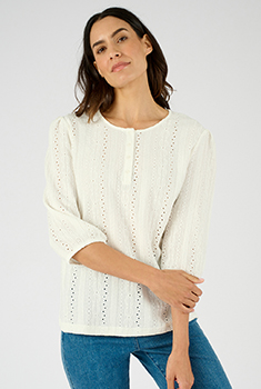 Top maille jacquard stretch ajourée et brodée