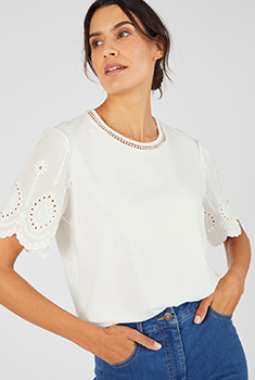 T-shirt pur coton manches brodées