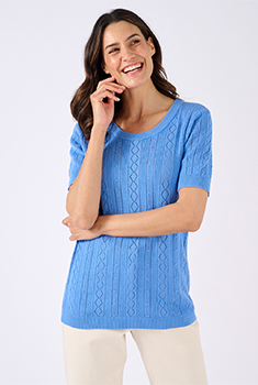 Pull pur coton maille jacquard ajourée