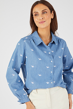 Geborduurde blouse van katoen en lyocell Tencel™ vezels