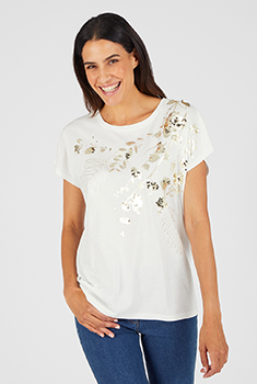 T-shirt à sequins motif végétal