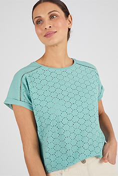 T-shirt bi-matière broderie anglaise