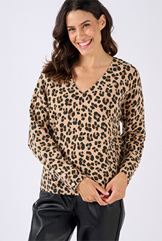 Pull à boutons uni ou imprimé animalier