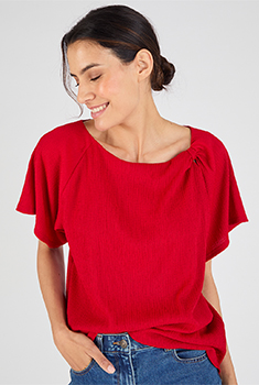 T-shirt van getextureerd tricot met sierkraag