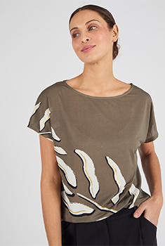 T-shirt maille crêpe motif feuillage