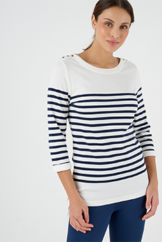 Effen of gestreept T-shirt met 3/4 mouwen