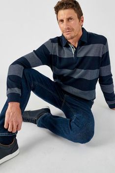 Sweat rayé col polo pur coton