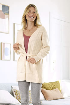 Cardigan met bindriem, fantasietricot in Thermolactyl®