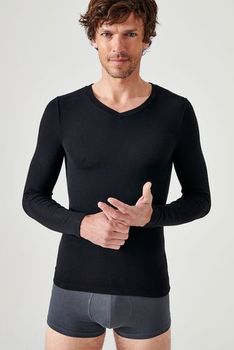 T-shirt col V manches longues fine côte Thermolactyl Sensitive