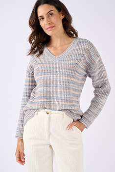 Pull fil mouliné à effet de rayures