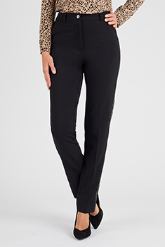 Stretch crêpegebreide broek met biezen aan de zijkant