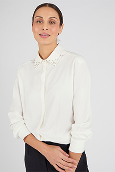 Prachtige blouse met juwelenkraag van zuivere viscose