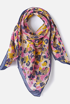 Foulard pure soie fleuri esprit tachiste