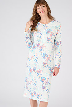 Chemise de nuit maille jersey pur coton peigné imprimé fleurs