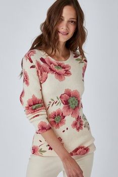 Bedrukte pull in donzig tricot, wolmix
