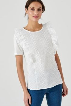 T-shirt bi-matière broderie anglaise