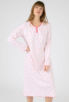Chemise de nuit maille jersey pur coton peigné fleurie